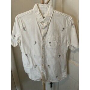 Gap Embroidered Mermaid Short Sleeve White Button Down Shirt M